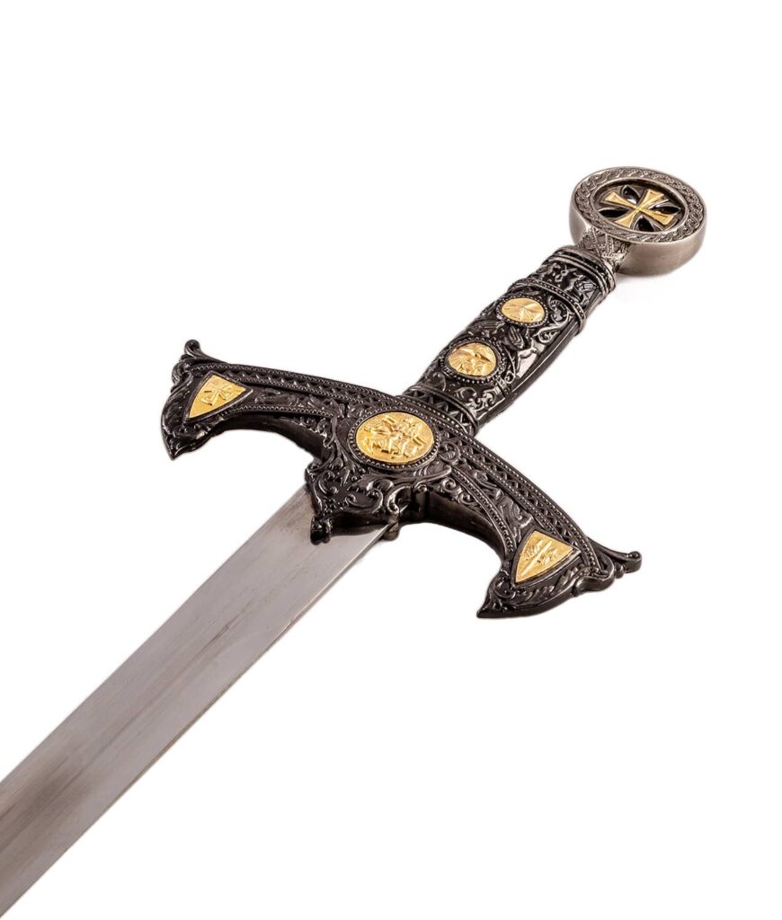 Griff des Templerschwert mit goldenen Einlagen