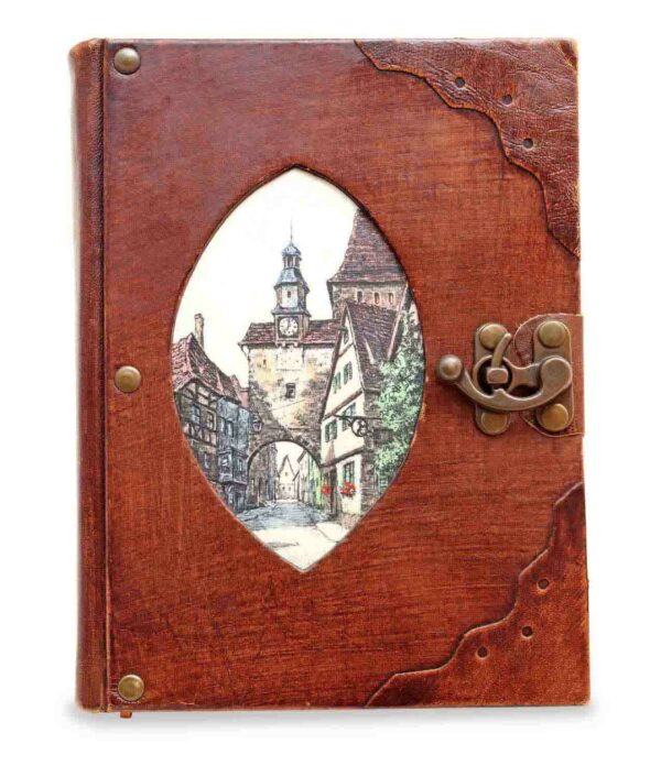 Großes Notiz- und Tagebuch aus Leder mit Markusturm Rothenburg